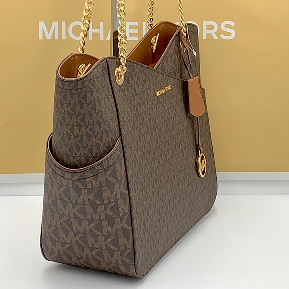 MICHAEL KORS LARGE X CHAIN LOGO SHOULDER BAG BROWN - Picture 3 of 16